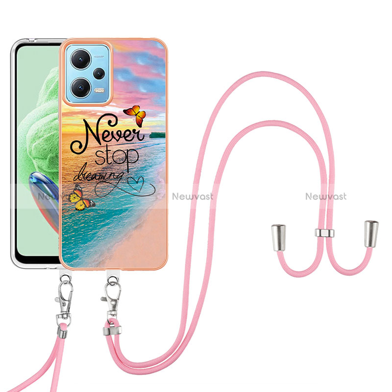 Silicone Candy Rubber Gel Fashionable Pattern Soft Case Cover with Lanyard Strap YB3 for Xiaomi Redmi Note 12 5G