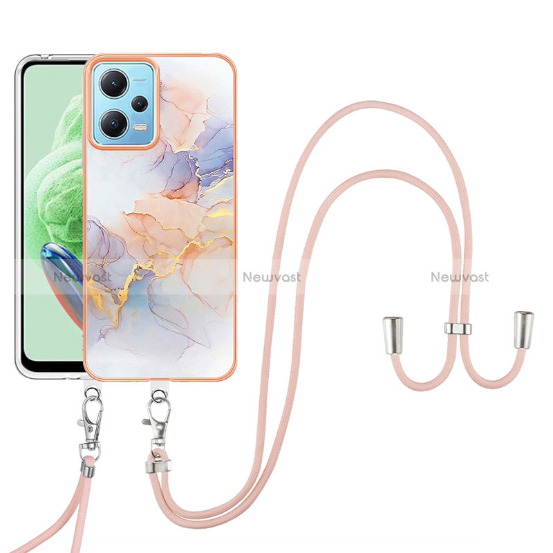 Silicone Candy Rubber Gel Fashionable Pattern Soft Case Cover with Lanyard Strap YB3 for Xiaomi Redmi Note 12 5G