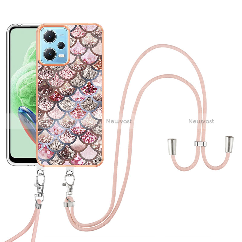 Silicone Candy Rubber Gel Fashionable Pattern Soft Case Cover with Lanyard Strap YB3 for Xiaomi Redmi Note 12 5G