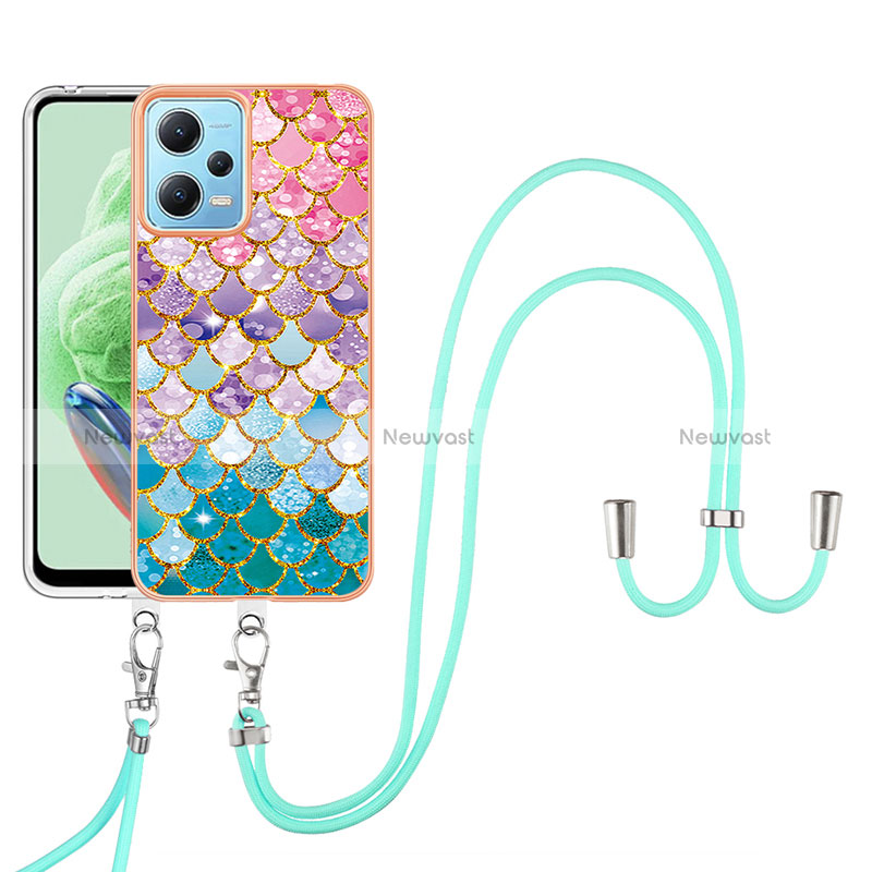 Silicone Candy Rubber Gel Fashionable Pattern Soft Case Cover with Lanyard Strap YB3 for Xiaomi Redmi Note 12 5G