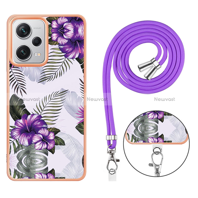 Silicone Candy Rubber Gel Fashionable Pattern Soft Case Cover with Lanyard Strap YB3 for Xiaomi Redmi Note 12 Explorer