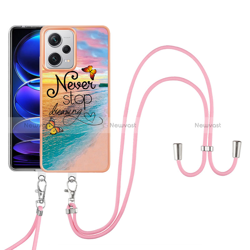 Silicone Candy Rubber Gel Fashionable Pattern Soft Case Cover with Lanyard Strap YB3 for Xiaomi Redmi Note 12 Explorer