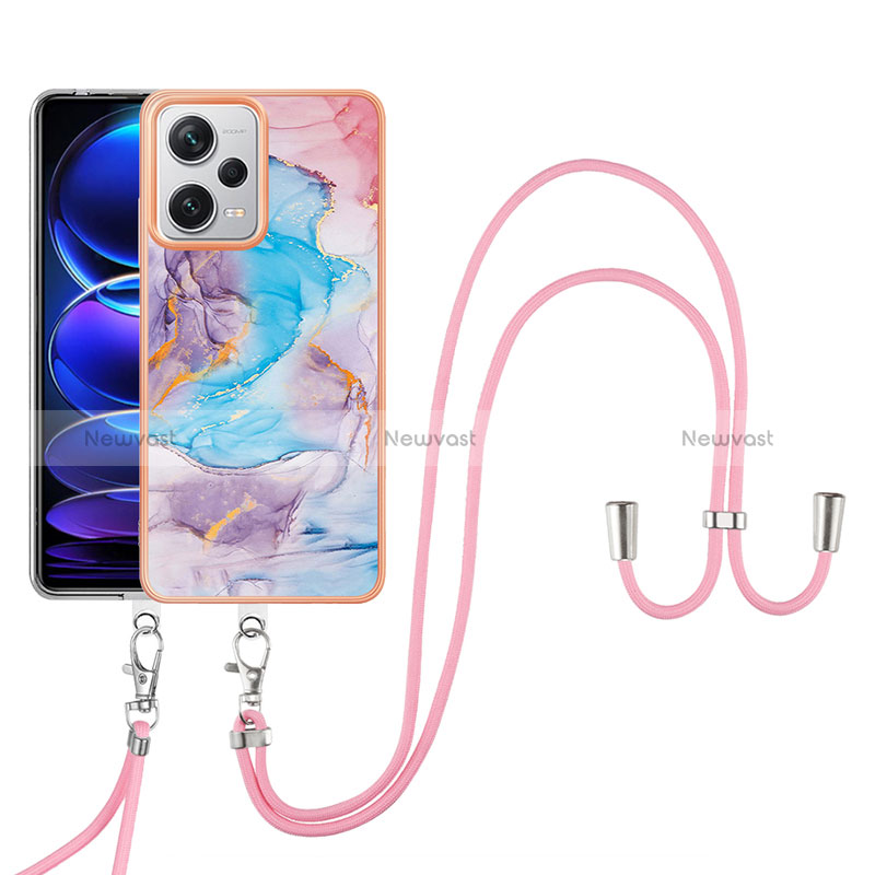 Silicone Candy Rubber Gel Fashionable Pattern Soft Case Cover with Lanyard Strap YB3 for Xiaomi Redmi Note 12 Explorer