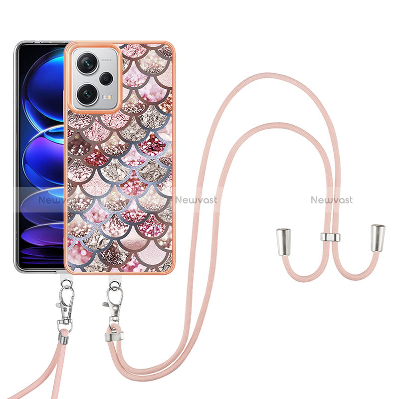 Silicone Candy Rubber Gel Fashionable Pattern Soft Case Cover with Lanyard Strap YB3 for Xiaomi Redmi Note 12 Explorer