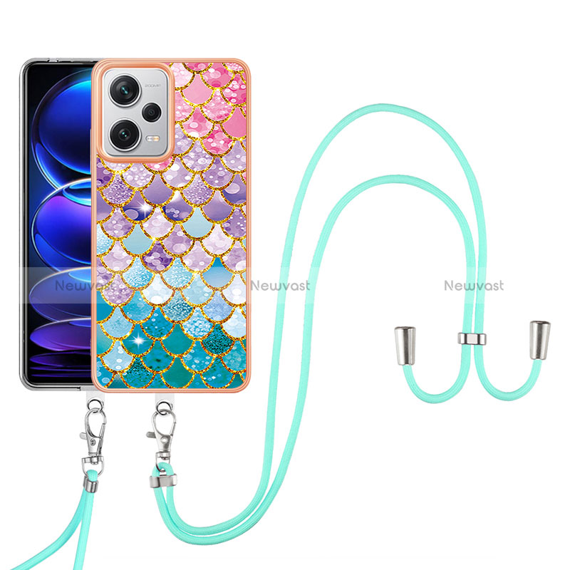 Silicone Candy Rubber Gel Fashionable Pattern Soft Case Cover with Lanyard Strap YB3 for Xiaomi Redmi Note 12 Explorer Colorful