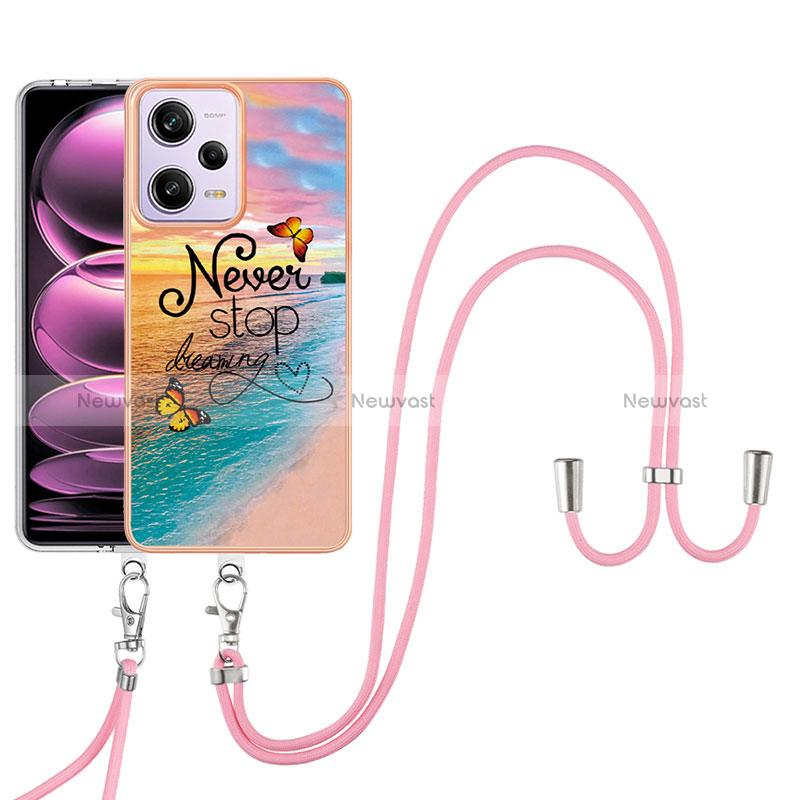 Silicone Candy Rubber Gel Fashionable Pattern Soft Case Cover with Lanyard Strap YB3 for Xiaomi Redmi Note 12 Pro 5G