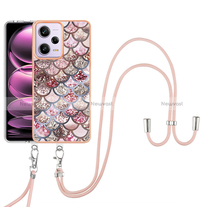 Silicone Candy Rubber Gel Fashionable Pattern Soft Case Cover with Lanyard Strap YB3 for Xiaomi Redmi Note 12 Pro 5G