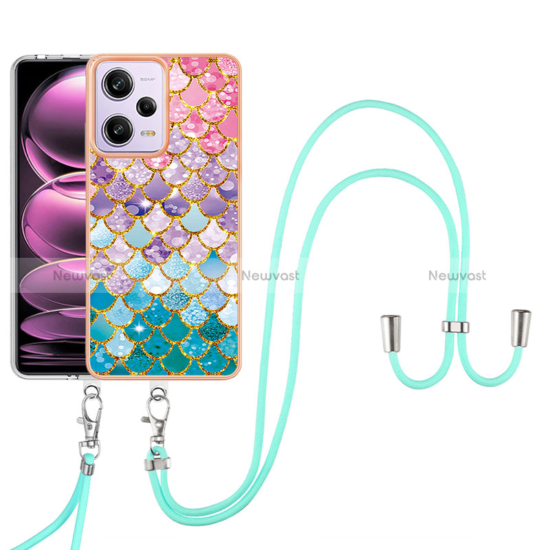 Silicone Candy Rubber Gel Fashionable Pattern Soft Case Cover with Lanyard Strap YB3 for Xiaomi Redmi Note 12 Pro 5G