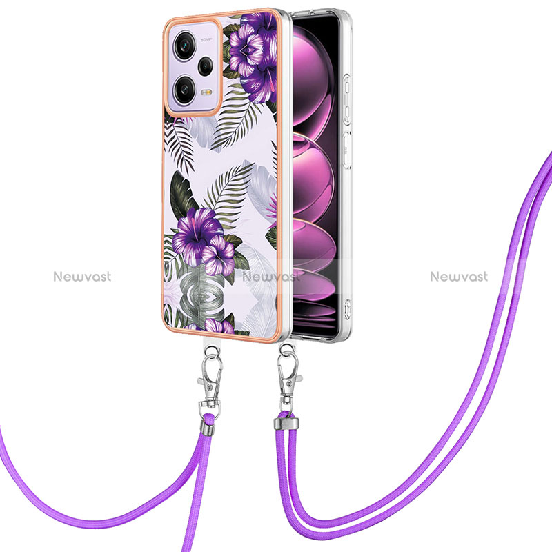 Silicone Candy Rubber Gel Fashionable Pattern Soft Case Cover with Lanyard Strap YB3 for Xiaomi Redmi Note 12 Pro 5G