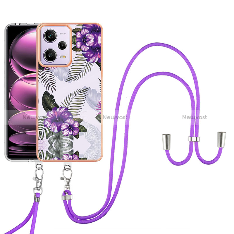 Silicone Candy Rubber Gel Fashionable Pattern Soft Case Cover with Lanyard Strap YB3 for Xiaomi Redmi Note 12 Pro 5G Purple