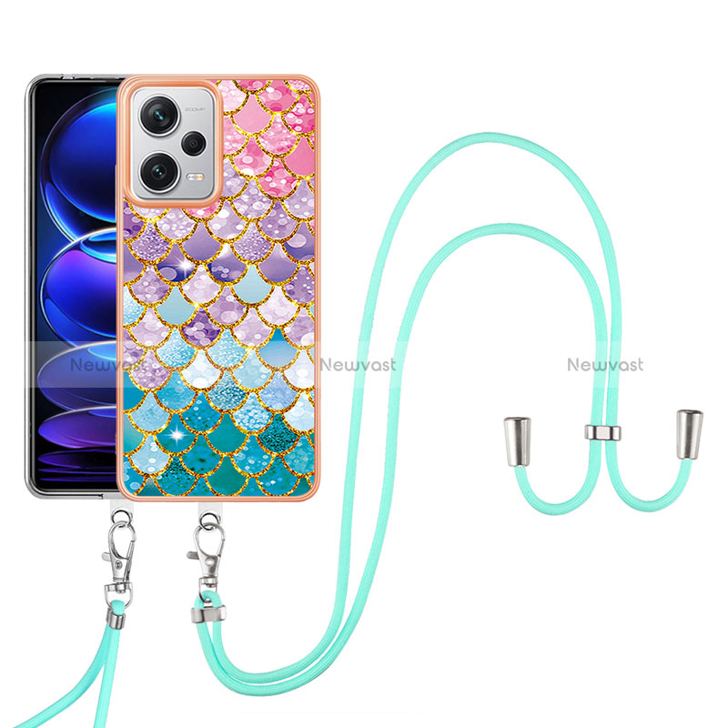 Silicone Candy Rubber Gel Fashionable Pattern Soft Case Cover with Lanyard Strap YB3 for Xiaomi Redmi Note 12 Pro+ Plus 5G Colorful