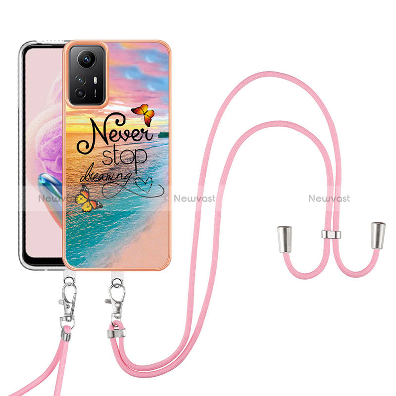 Silicone Candy Rubber Gel Fashionable Pattern Soft Case Cover with Lanyard Strap YB3 for Xiaomi Redmi Note 12S