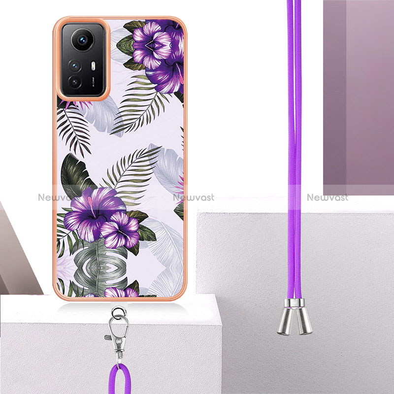 Silicone Candy Rubber Gel Fashionable Pattern Soft Case Cover with Lanyard Strap YB3 for Xiaomi Redmi Note 12S