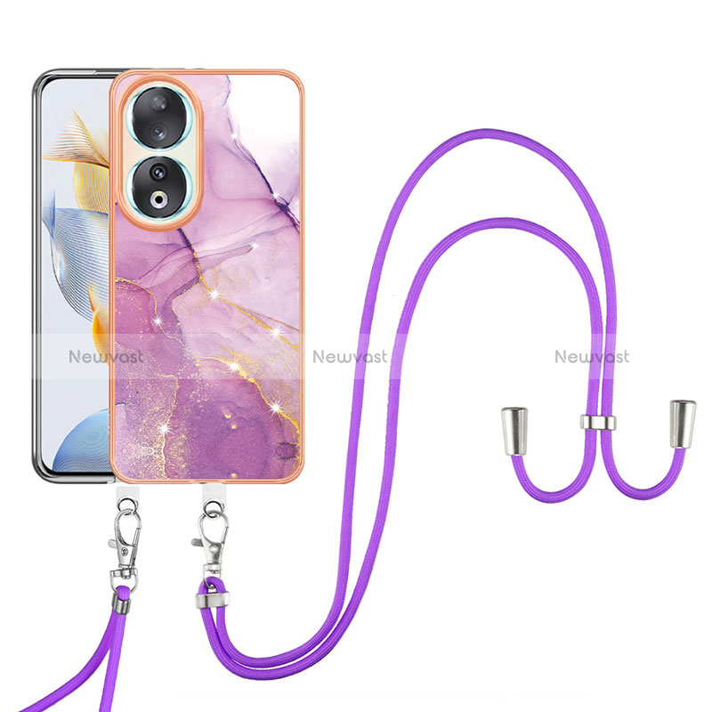 Silicone Candy Rubber Gel Fashionable Pattern Soft Case Cover with Lanyard Strap YB5 for Huawei Honor 90 5G