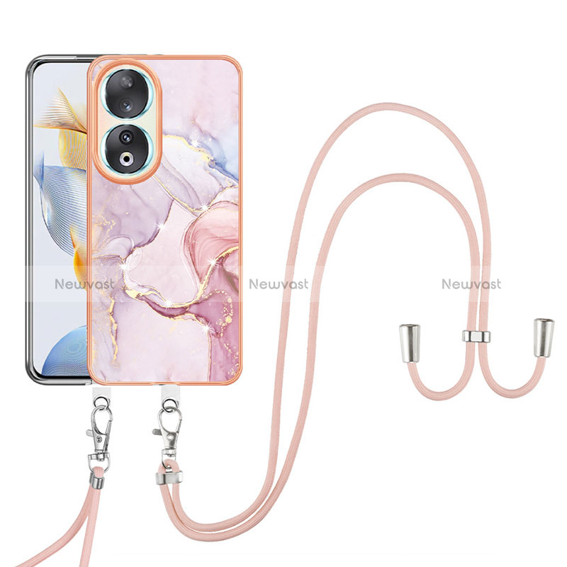 Silicone Candy Rubber Gel Fashionable Pattern Soft Case Cover with Lanyard Strap YB5 for Huawei Honor 90 5G