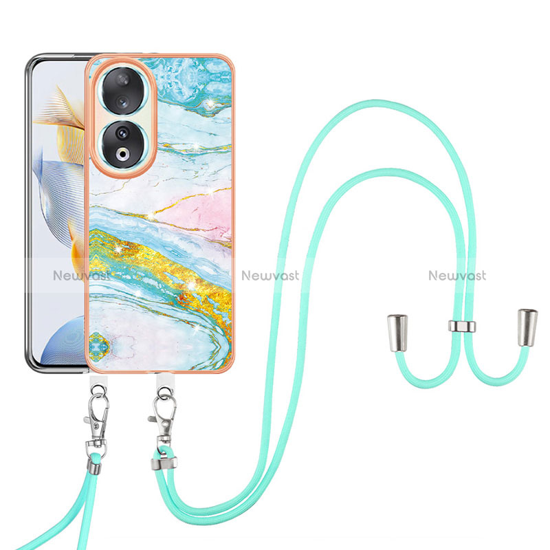 Silicone Candy Rubber Gel Fashionable Pattern Soft Case Cover with Lanyard Strap YB5 for Huawei Honor 90 5G