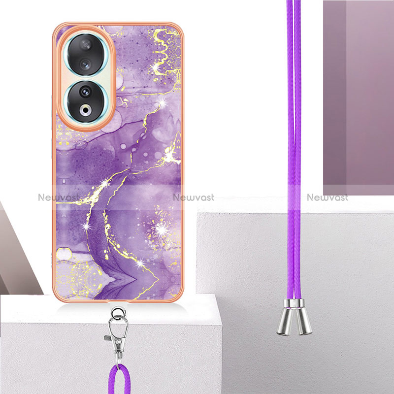 Silicone Candy Rubber Gel Fashionable Pattern Soft Case Cover with Lanyard Strap YB5 for Huawei Honor 90 5G