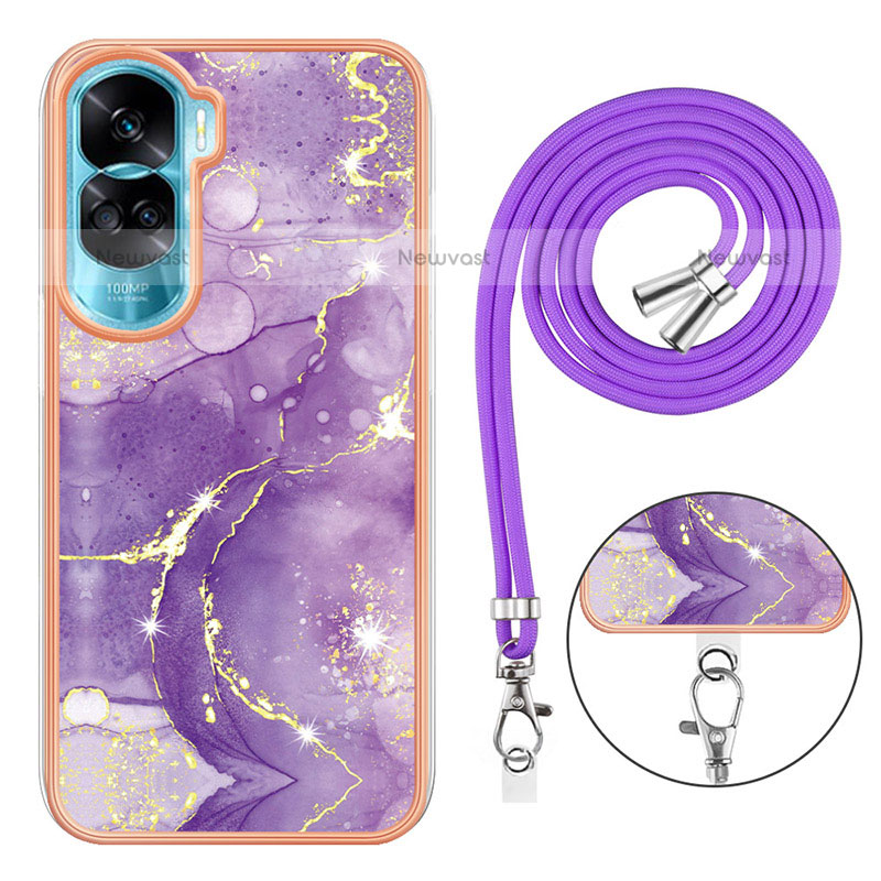 Silicone Candy Rubber Gel Fashionable Pattern Soft Case Cover with Lanyard Strap YB5 for Huawei Honor 90 Lite 5G