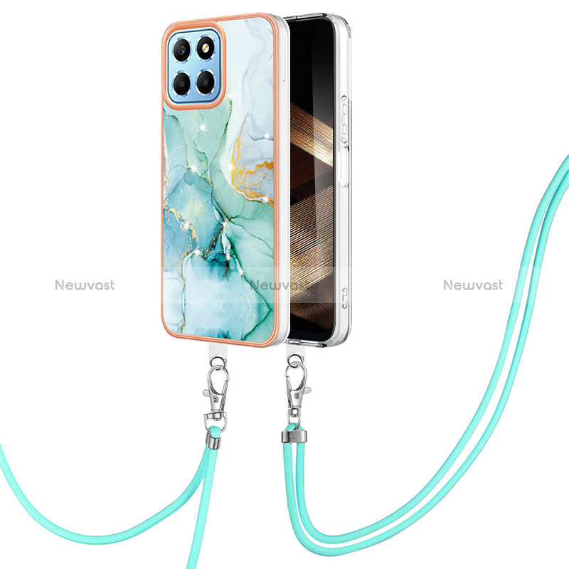 Silicone Candy Rubber Gel Fashionable Pattern Soft Case Cover with Lanyard Strap YB5 for Huawei Honor X8b