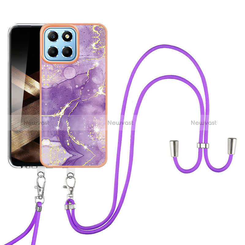 Silicone Candy Rubber Gel Fashionable Pattern Soft Case Cover with Lanyard Strap YB5 for Huawei Honor X8b