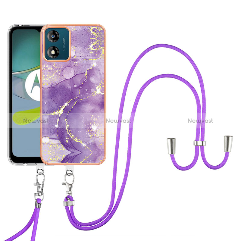 Silicone Candy Rubber Gel Fashionable Pattern Soft Case Cover with Lanyard Strap YB5 for Motorola Moto E13