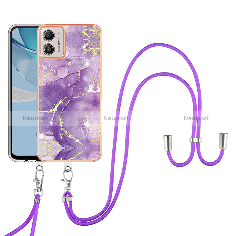 Silicone Candy Rubber Gel Fashionable Pattern Soft Case Cover with Lanyard Strap YB5 for Motorola Moto G53 5G