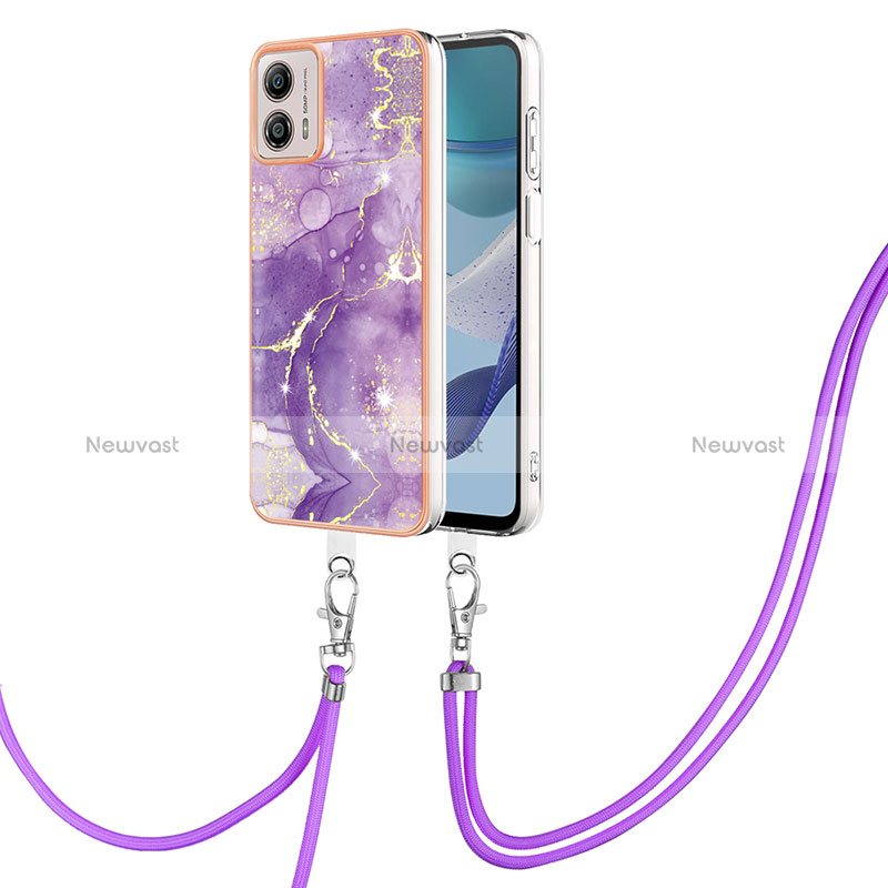 Silicone Candy Rubber Gel Fashionable Pattern Soft Case Cover with Lanyard Strap YB5 for Motorola Moto G53 5G Purple
