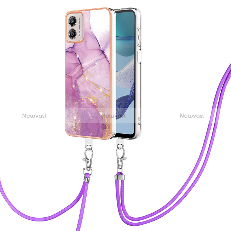 Silicone Candy Rubber Gel Fashionable Pattern Soft Case Cover with Lanyard Strap YB5 for Motorola Moto G53j 5G