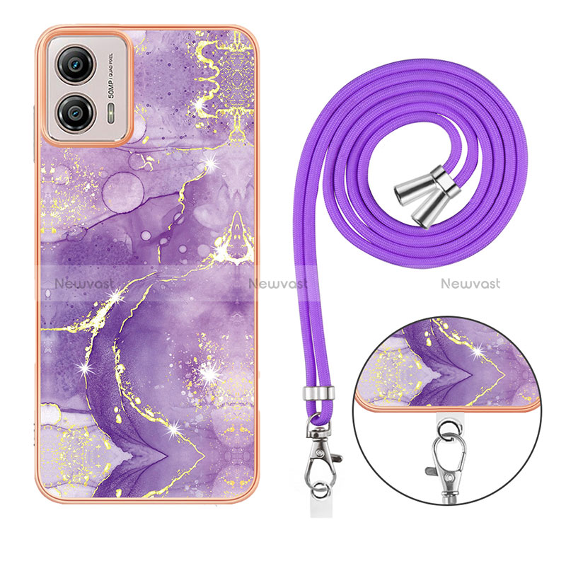 Silicone Candy Rubber Gel Fashionable Pattern Soft Case Cover with Lanyard Strap YB5 for Motorola Moto G53j 5G