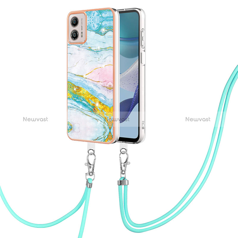 Silicone Candy Rubber Gel Fashionable Pattern Soft Case Cover with Lanyard Strap YB5 for Motorola Moto G53j 5G Colorful