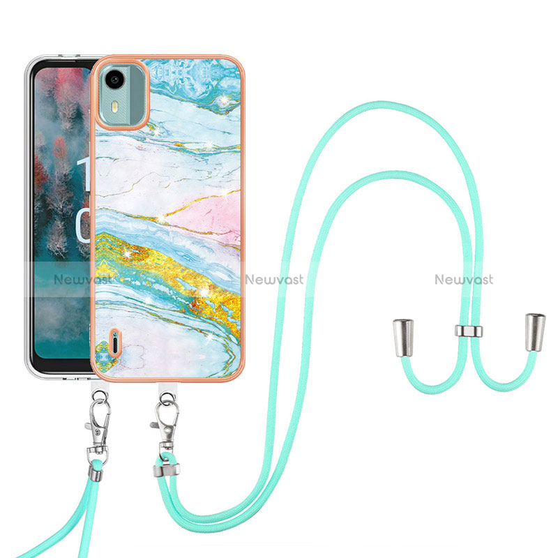 Silicone Candy Rubber Gel Fashionable Pattern Soft Case Cover with Lanyard Strap YB5 for Nokia C12