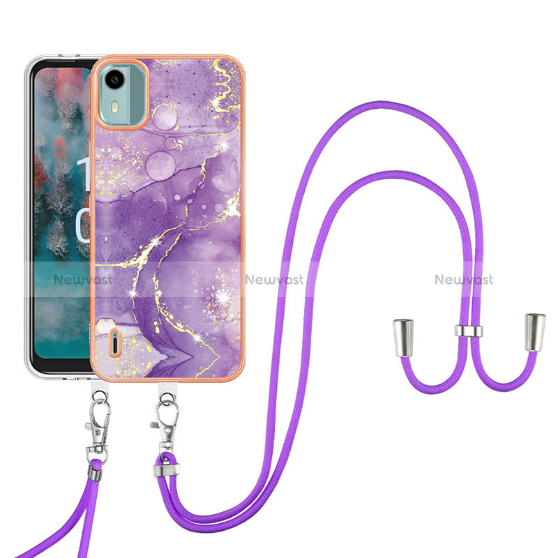 Silicone Candy Rubber Gel Fashionable Pattern Soft Case Cover with Lanyard Strap YB5 for Nokia C12 Plus