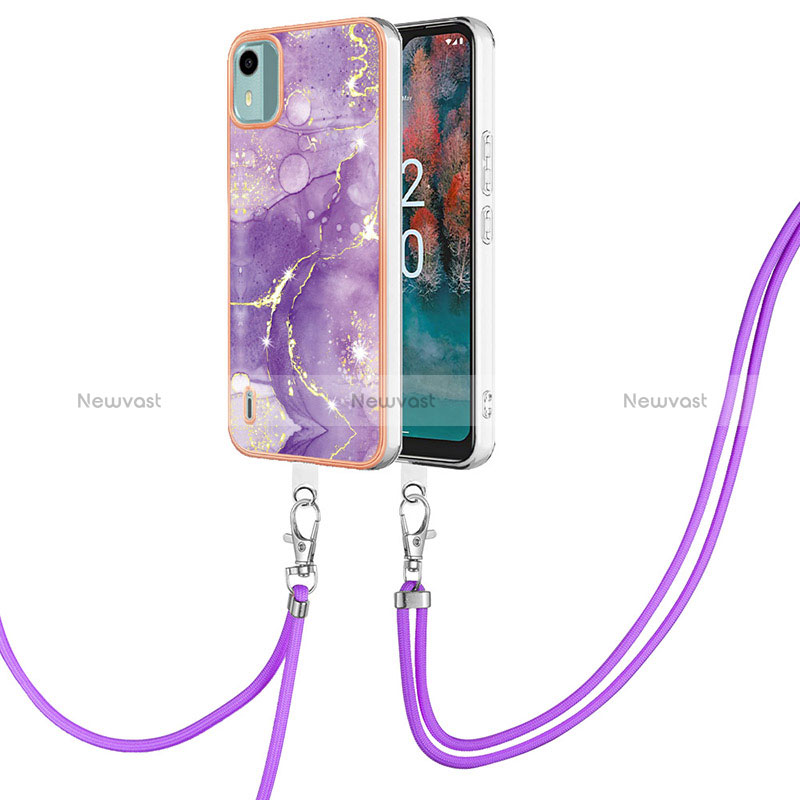 Silicone Candy Rubber Gel Fashionable Pattern Soft Case Cover with Lanyard Strap YB5 for Nokia C12 Pro