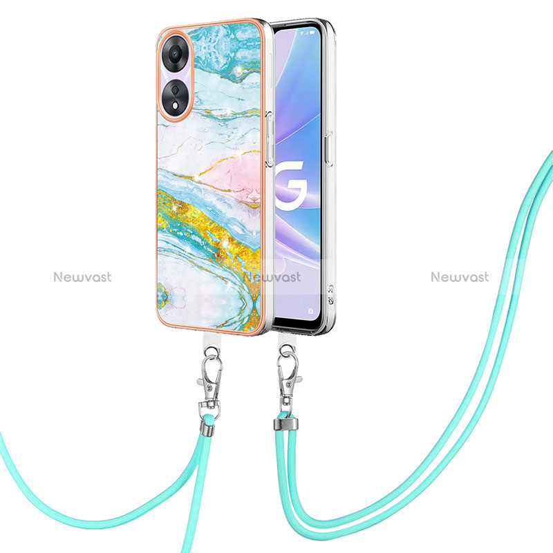 Silicone Candy Rubber Gel Fashionable Pattern Soft Case Cover with Lanyard Strap YB5 for Oppo A58 5G