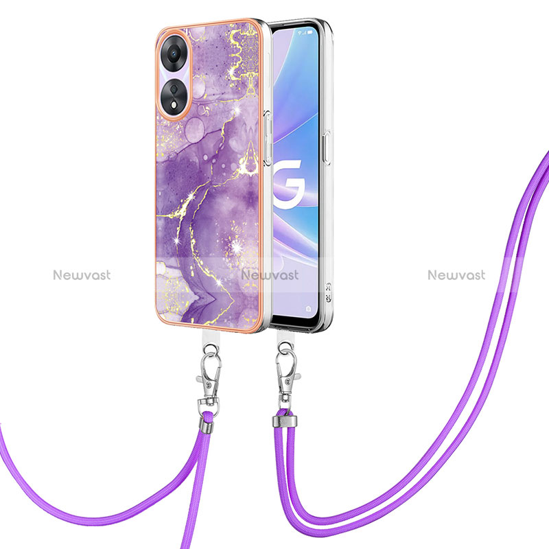 Silicone Candy Rubber Gel Fashionable Pattern Soft Case Cover with Lanyard Strap YB5 for Oppo A58 5G