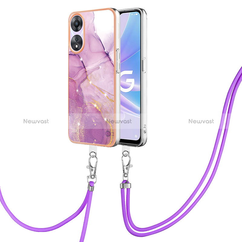 Silicone Candy Rubber Gel Fashionable Pattern Soft Case Cover with Lanyard Strap YB5 for Oppo A78 5G Pink