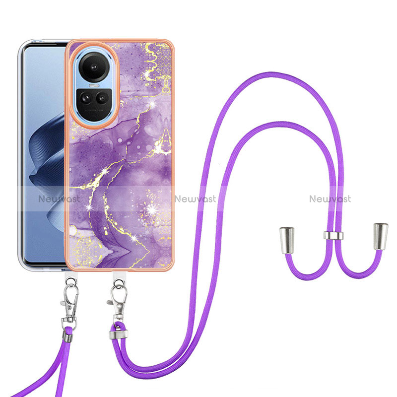 Silicone Candy Rubber Gel Fashionable Pattern Soft Case Cover with Lanyard Strap YB5 for Oppo Reno10 5G