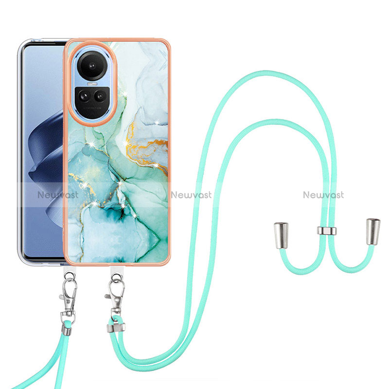 Silicone Candy Rubber Gel Fashionable Pattern Soft Case Cover with Lanyard Strap YB5 for Oppo Reno10 5G Green