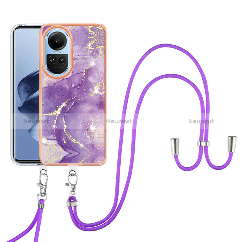 Silicone Candy Rubber Gel Fashionable Pattern Soft Case Cover with Lanyard Strap YB5 for Oppo Reno10 Pro 5G