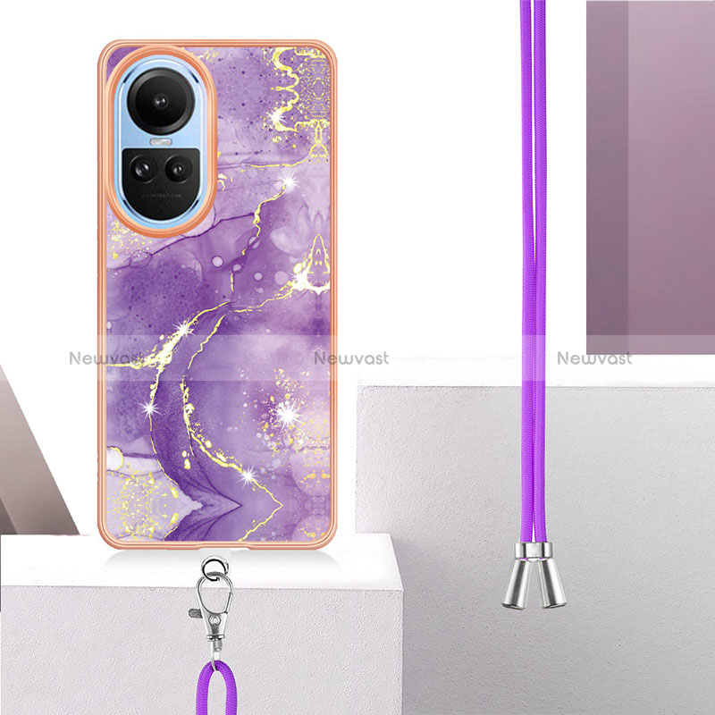 Silicone Candy Rubber Gel Fashionable Pattern Soft Case Cover with Lanyard Strap YB5 for Oppo Reno10 Pro 5G