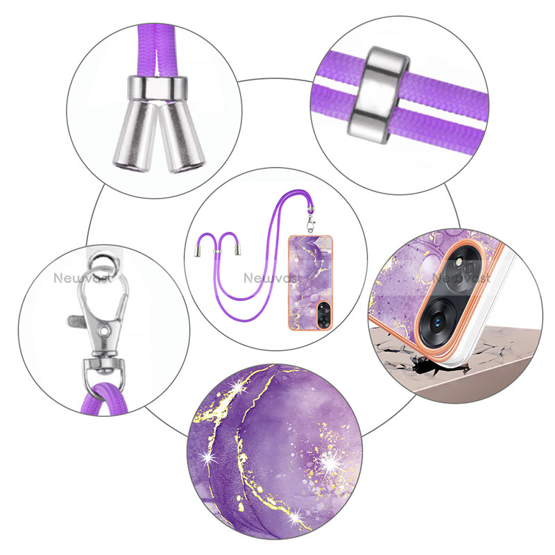 Silicone Candy Rubber Gel Fashionable Pattern Soft Case Cover with Lanyard Strap YB5 for Oppo Reno8 T 4G