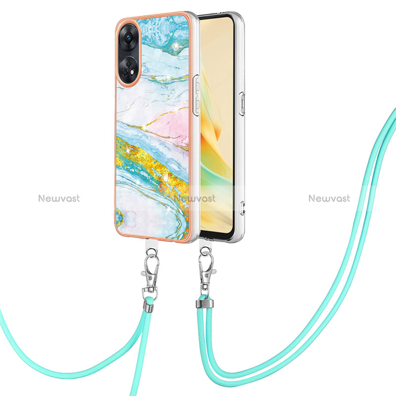 Silicone Candy Rubber Gel Fashionable Pattern Soft Case Cover with Lanyard Strap YB5 for Oppo Reno8 T 4G