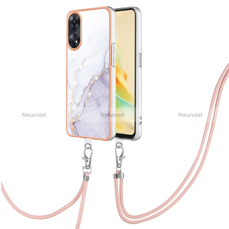 Silicone Candy Rubber Gel Fashionable Pattern Soft Case Cover with Lanyard Strap YB5 for Oppo Reno8 T 4G