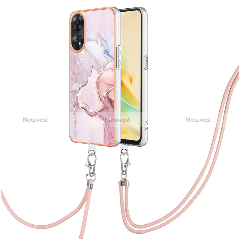 Silicone Candy Rubber Gel Fashionable Pattern Soft Case Cover with Lanyard Strap YB5 for Oppo Reno8 T 4G Pink