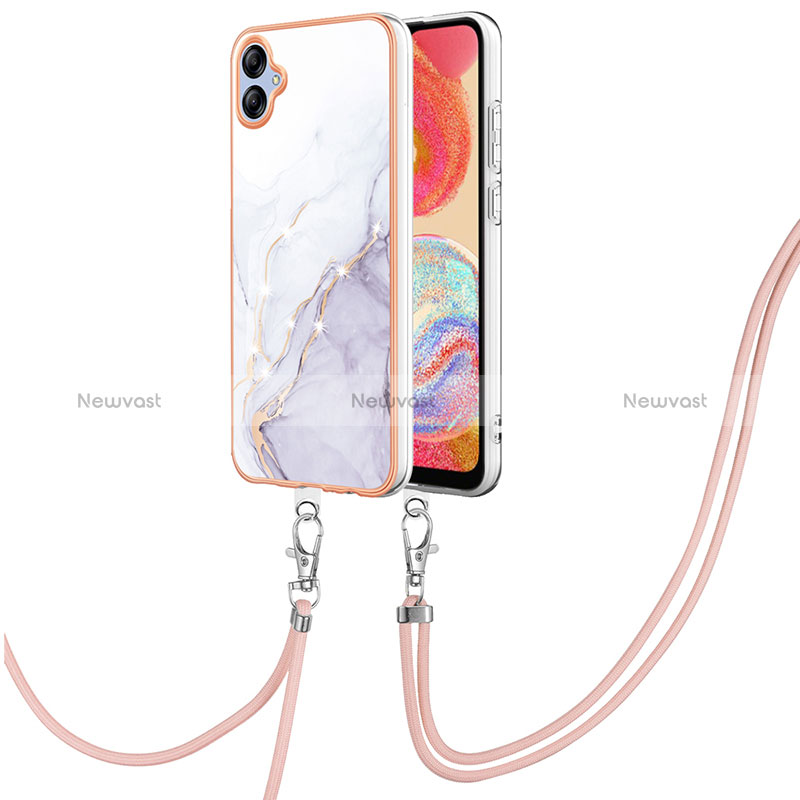 Silicone Candy Rubber Gel Fashionable Pattern Soft Case Cover with Lanyard Strap YB5 for Samsung Galaxy A04 4G