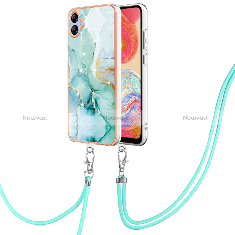 Silicone Candy Rubber Gel Fashionable Pattern Soft Case Cover with Lanyard Strap YB5 for Samsung Galaxy A04 4G Green