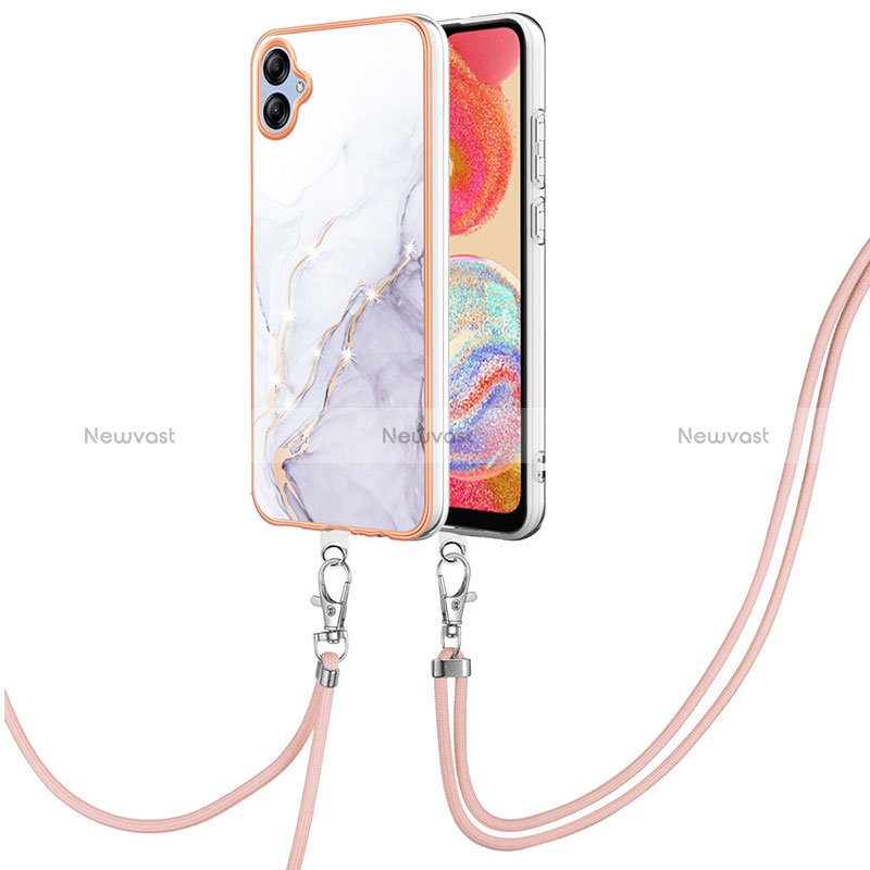 Silicone Candy Rubber Gel Fashionable Pattern Soft Case Cover with Lanyard Strap YB5 for Samsung Galaxy A04 4G White