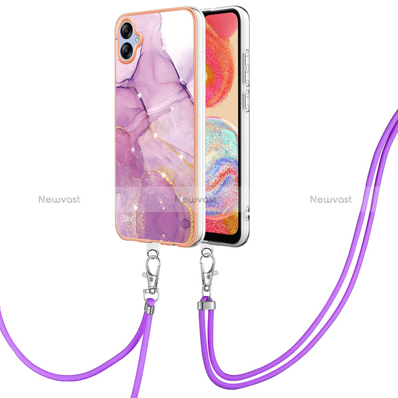 Silicone Candy Rubber Gel Fashionable Pattern Soft Case Cover with Lanyard Strap YB5 for Samsung Galaxy A04E Clove Purple