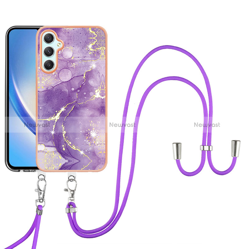 Silicone Candy Rubber Gel Fashionable Pattern Soft Case Cover with Lanyard Strap YB5 for Samsung Galaxy A24 4G