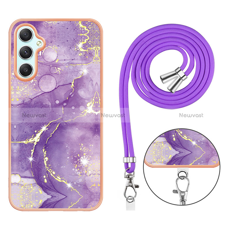 Silicone Candy Rubber Gel Fashionable Pattern Soft Case Cover with Lanyard Strap YB5 for Samsung Galaxy A24 4G